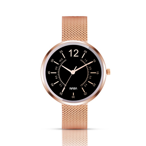 NASA Orbital Rosegold Black Ladies Watch